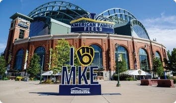 Miller Park with a sign in front of it