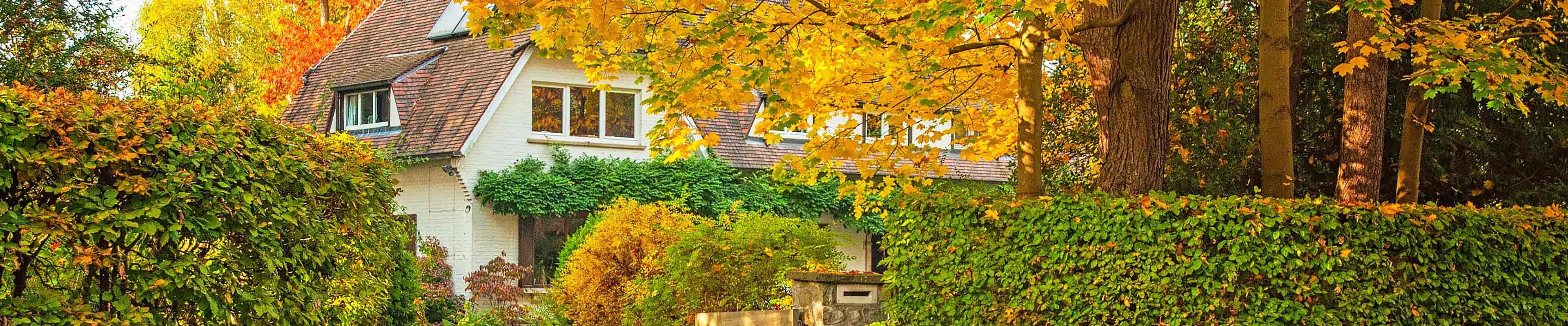 Image of a home amid the colors of fall leaves.