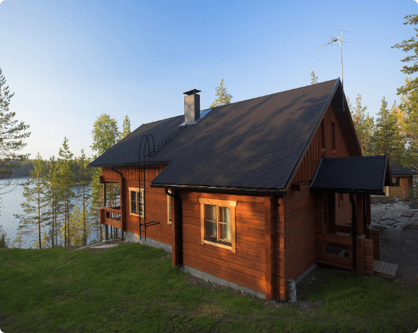 Lakeside log cabin. 