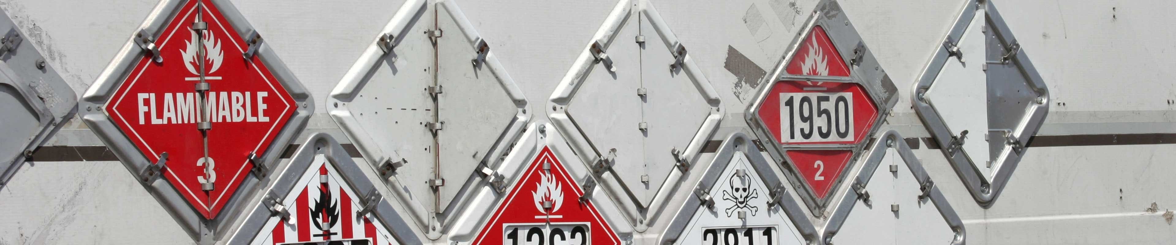 Hazardous material signs on a commercial truck