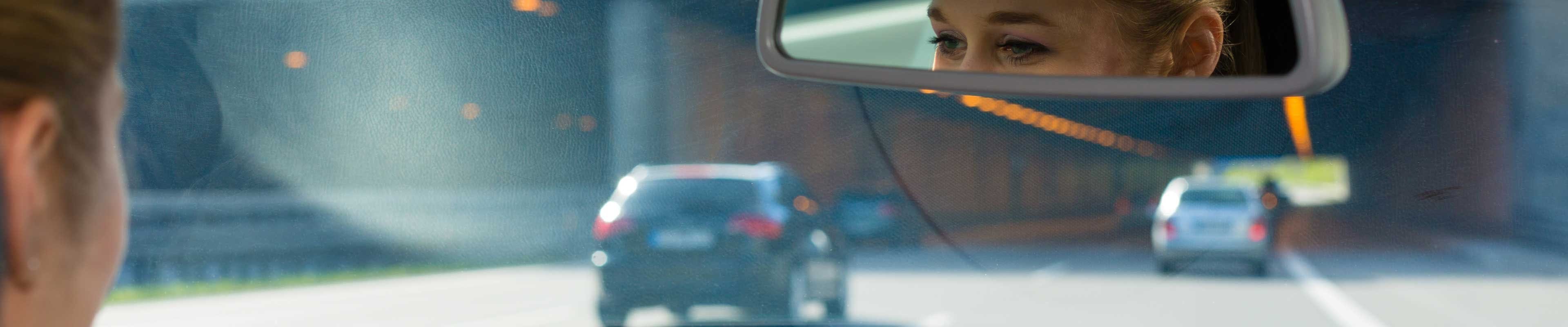 Looking through car windshield