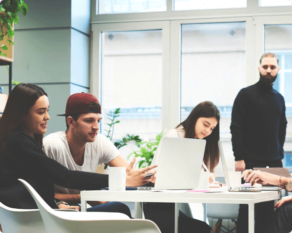 group of employees working on a project