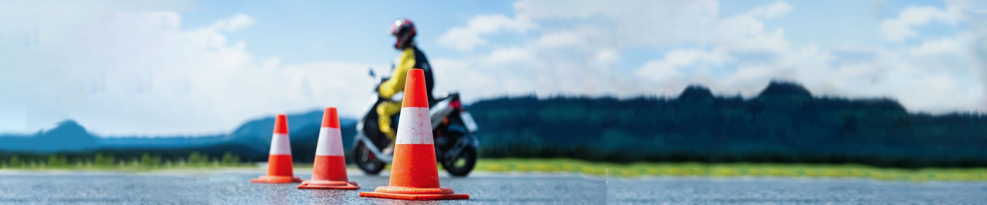 Motorcycle safety training with orange cones